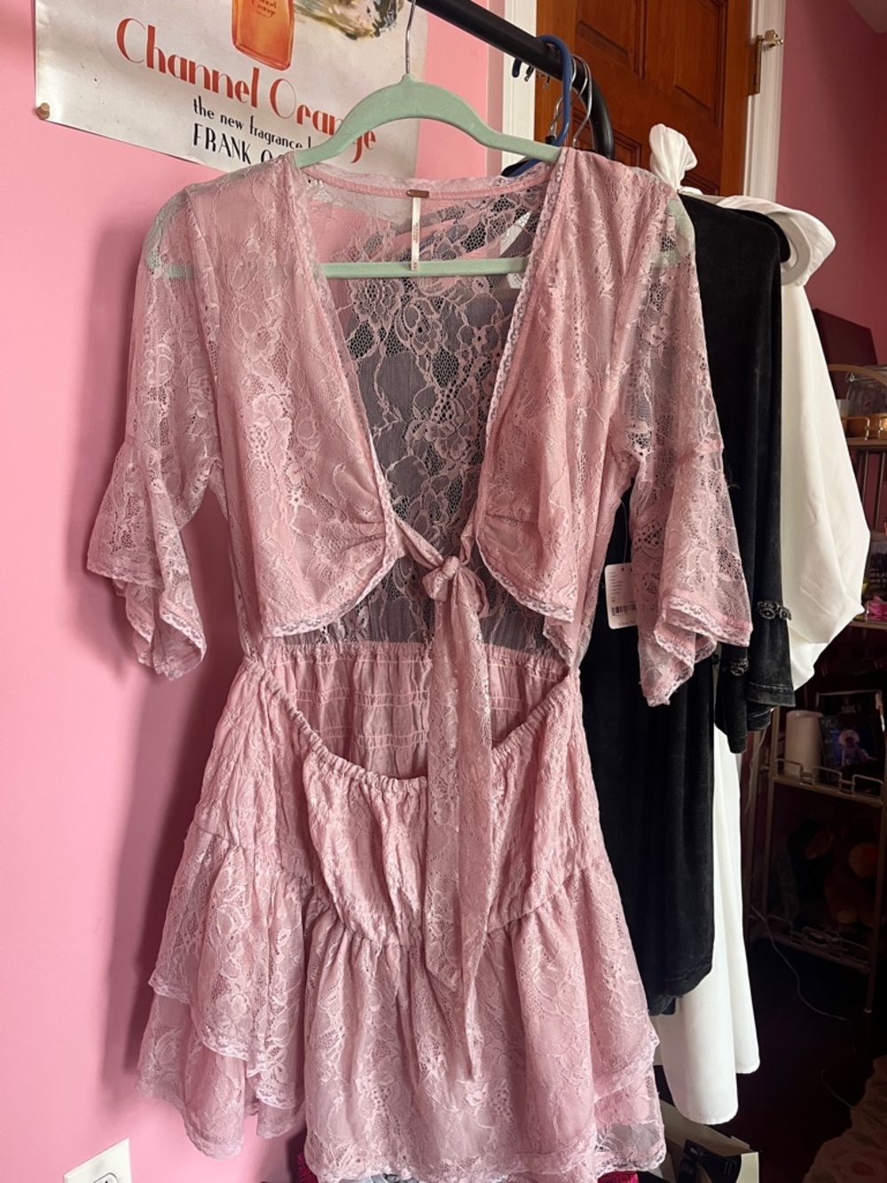 Free People Dusty Pink Lace Tie-Front Chemise